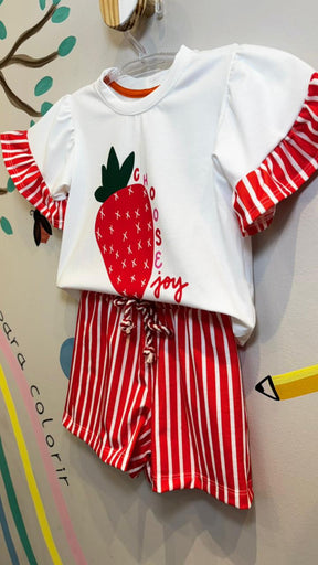 Conjunto Infantil Estampa Morango Chose | Lá Colorê