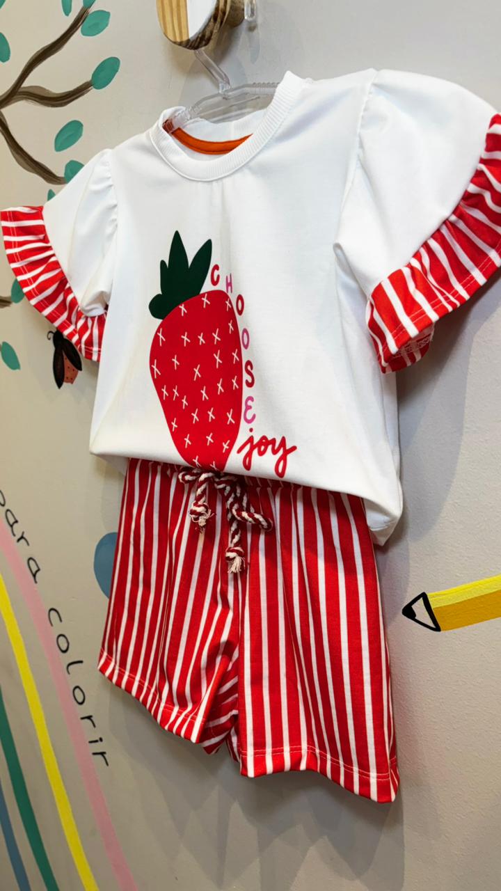 Conjunto Infantil Estampa Morango Chose | Lá Colorê