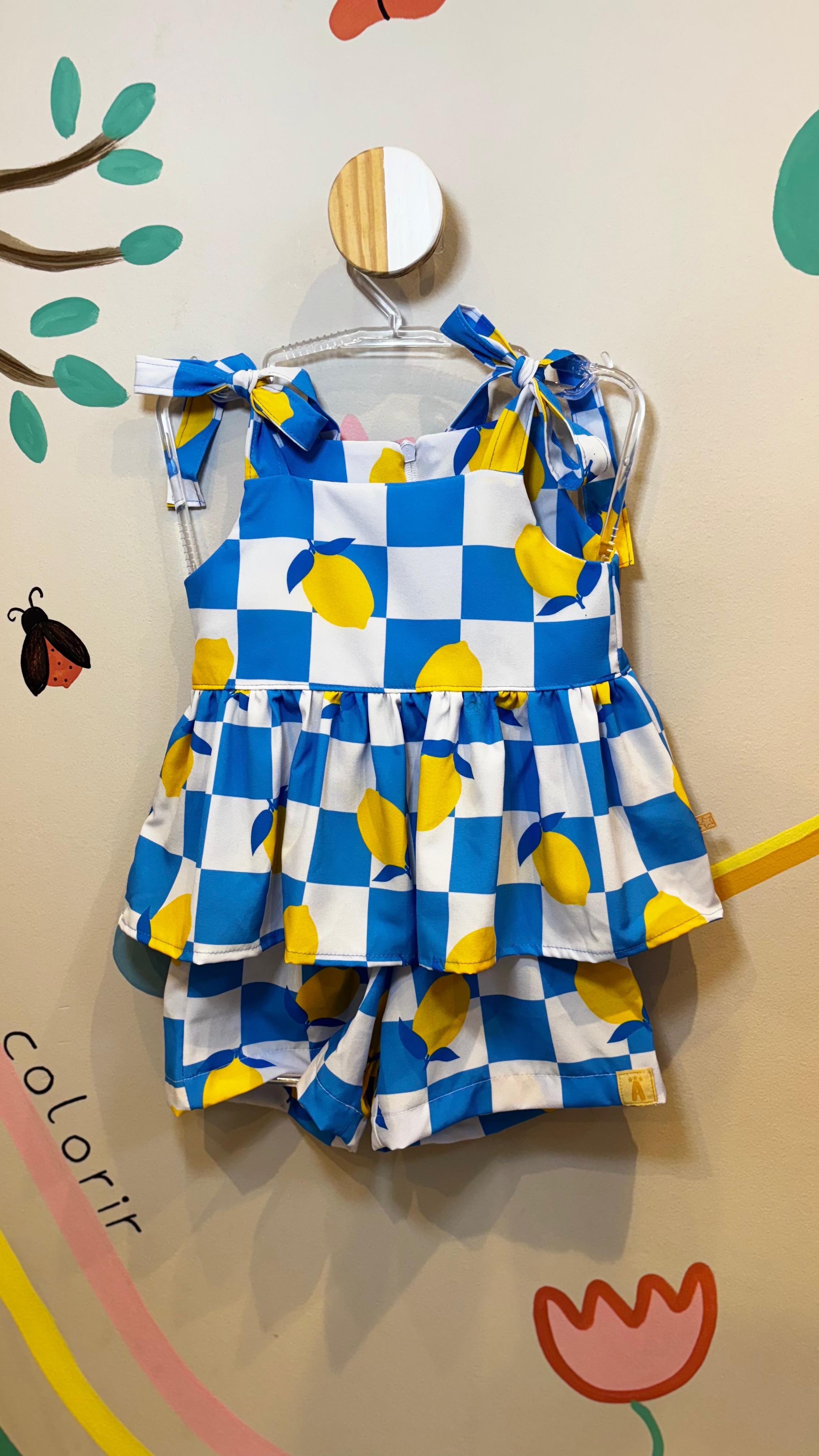 Conjunto Infantil Estampa Xadrez com Limões | Lá Colorê