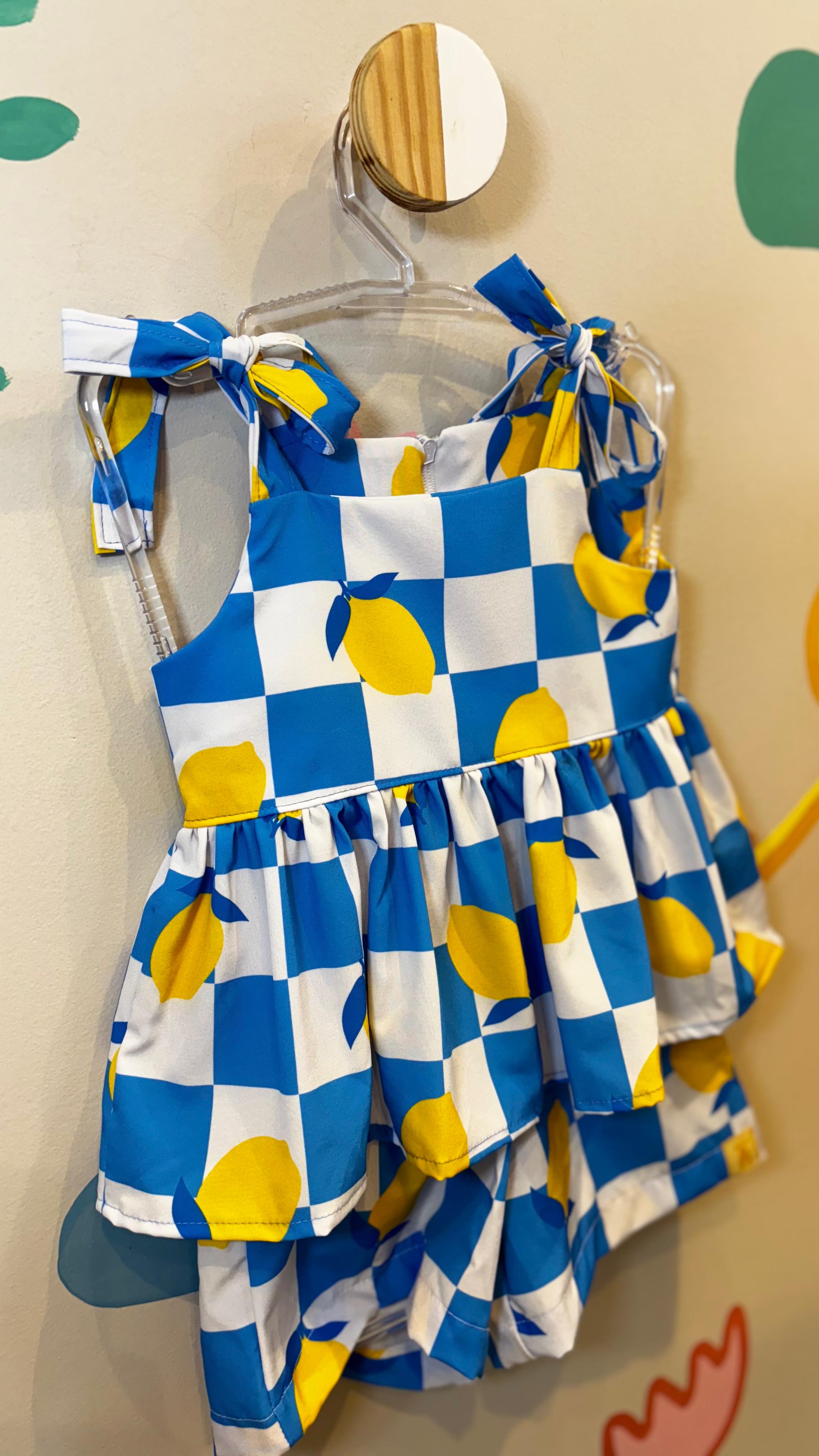 Conjunto Infantil Estampa Xadrez com Limões | Lá Colorê