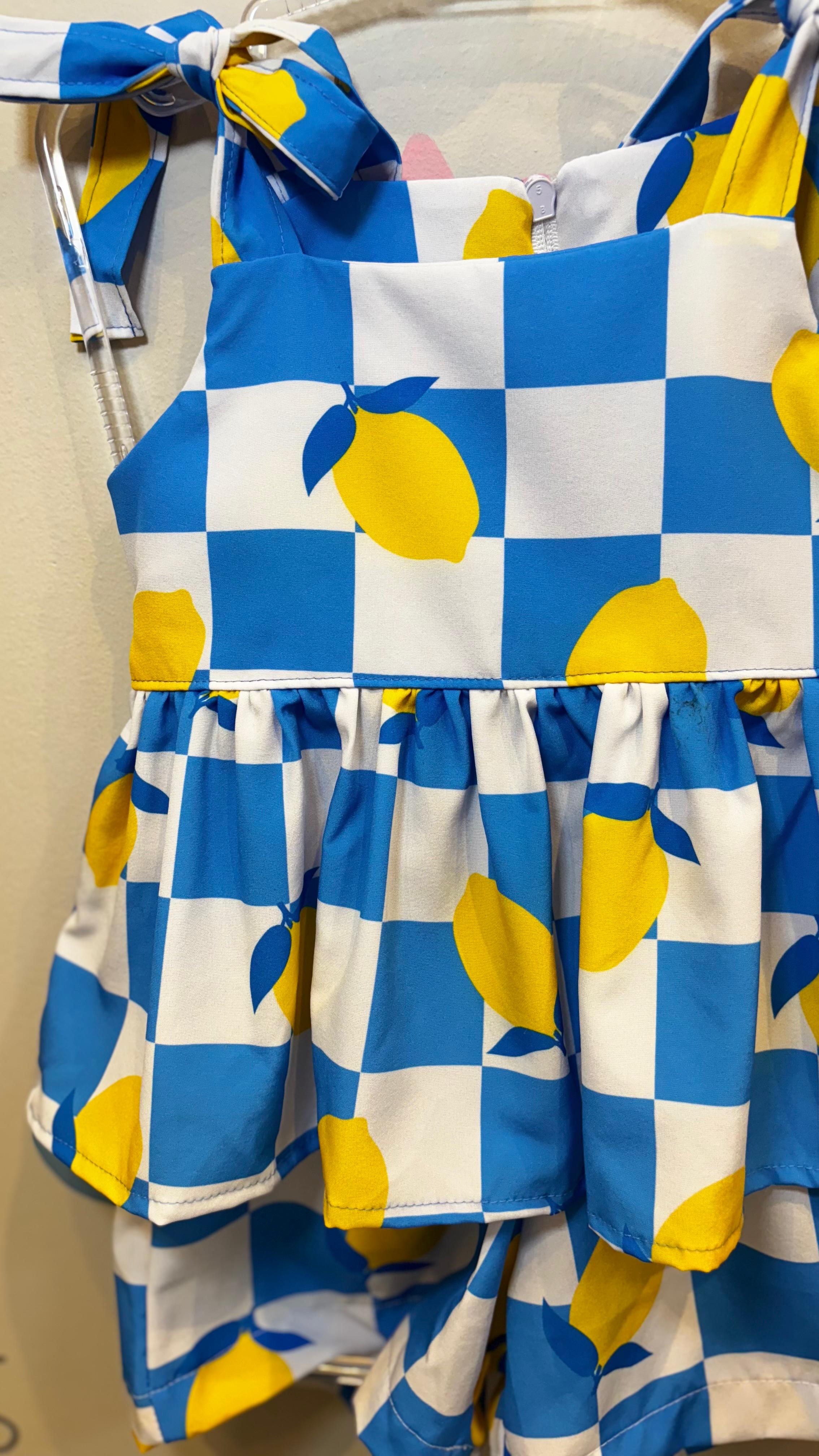 Conjunto Infantil Estampa Xadrez com Limões | Lá Colorê