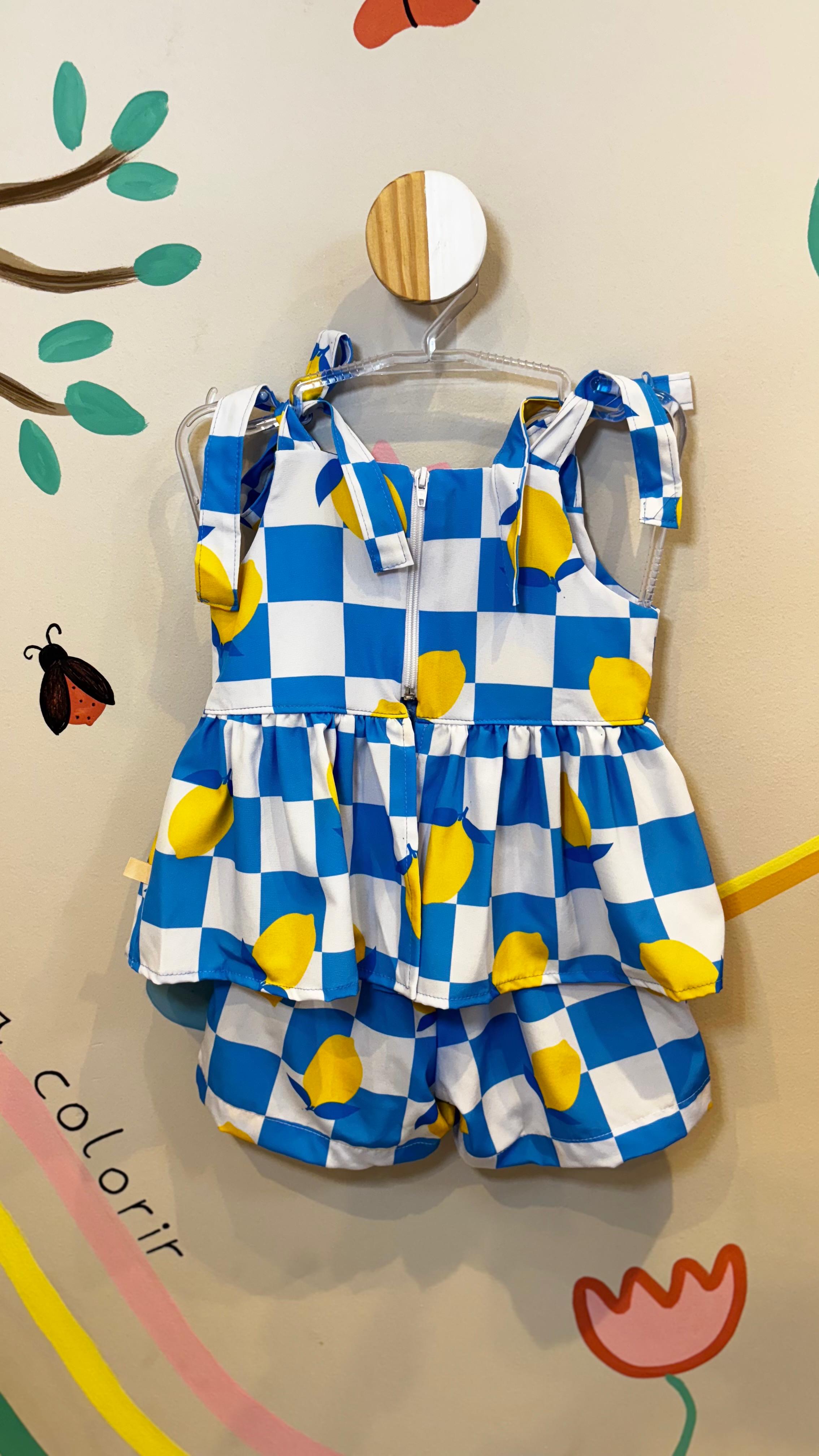 Conjunto Infantil Estampa Xadrez com Limões | Lá Colorê
