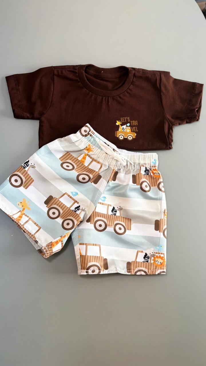 Conjunto Infantil Estampa Jeep - T-Shirt + Short Estampado | Lá Colorê