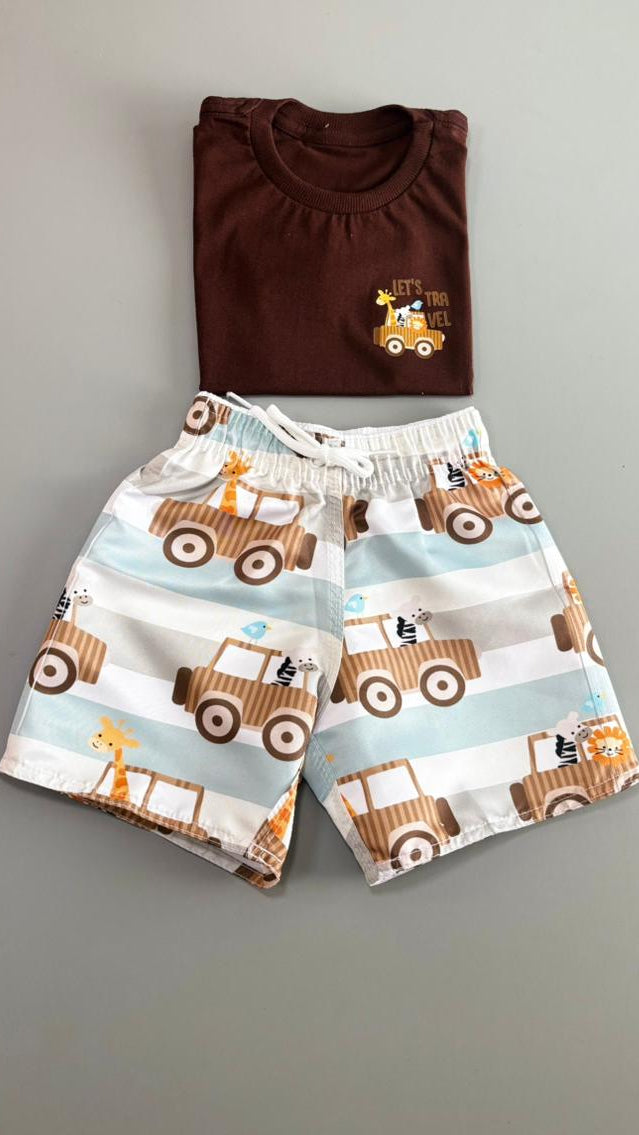 Conjunto Infantil Estampa Jeep - T-Shirt + Short Estampado | Lá Colorê