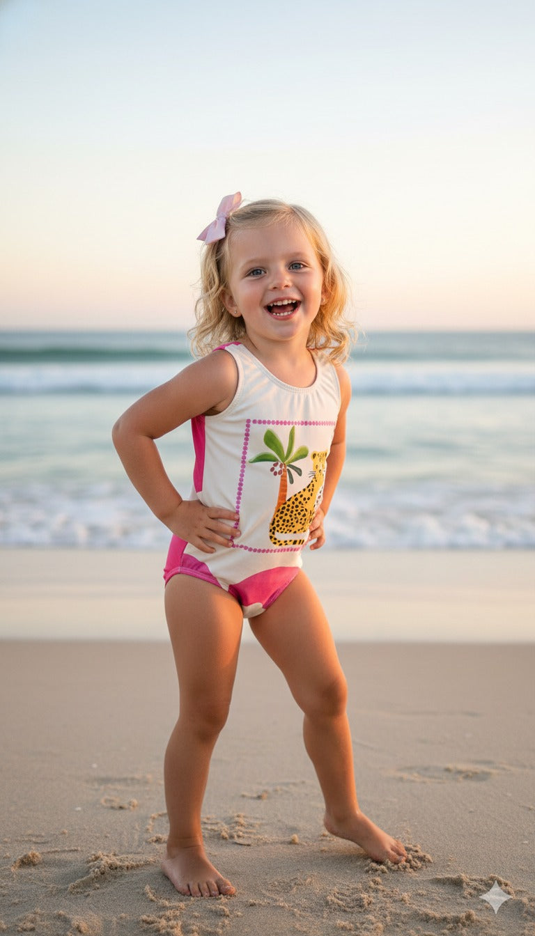 Maiô Infantil Estampa Oncinha Pink | Lá Colorê