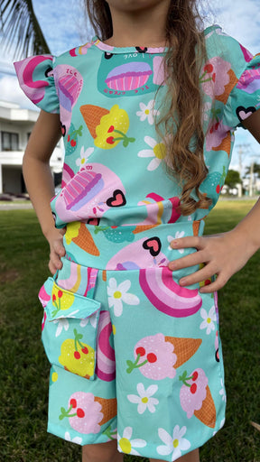 Conjunto Infantil Feminino Doce Encantado Azul claro | Lá Colorê