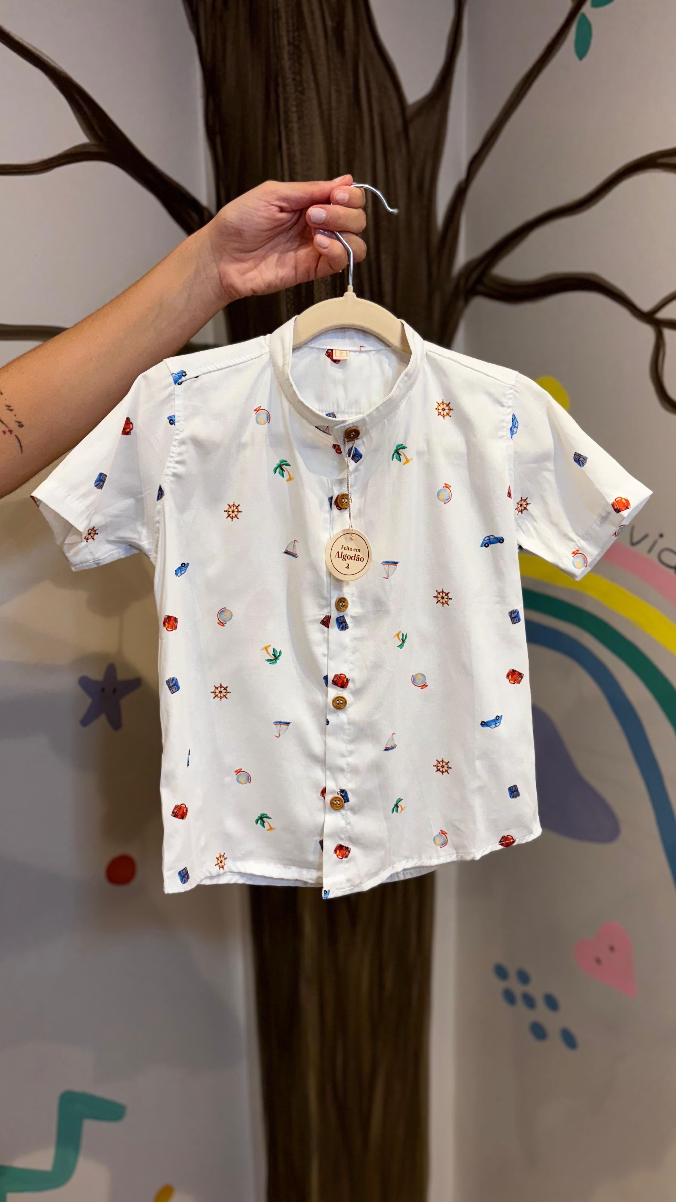 Camisa Infantil Gola Padre Estampada de botão | Lá Colorê