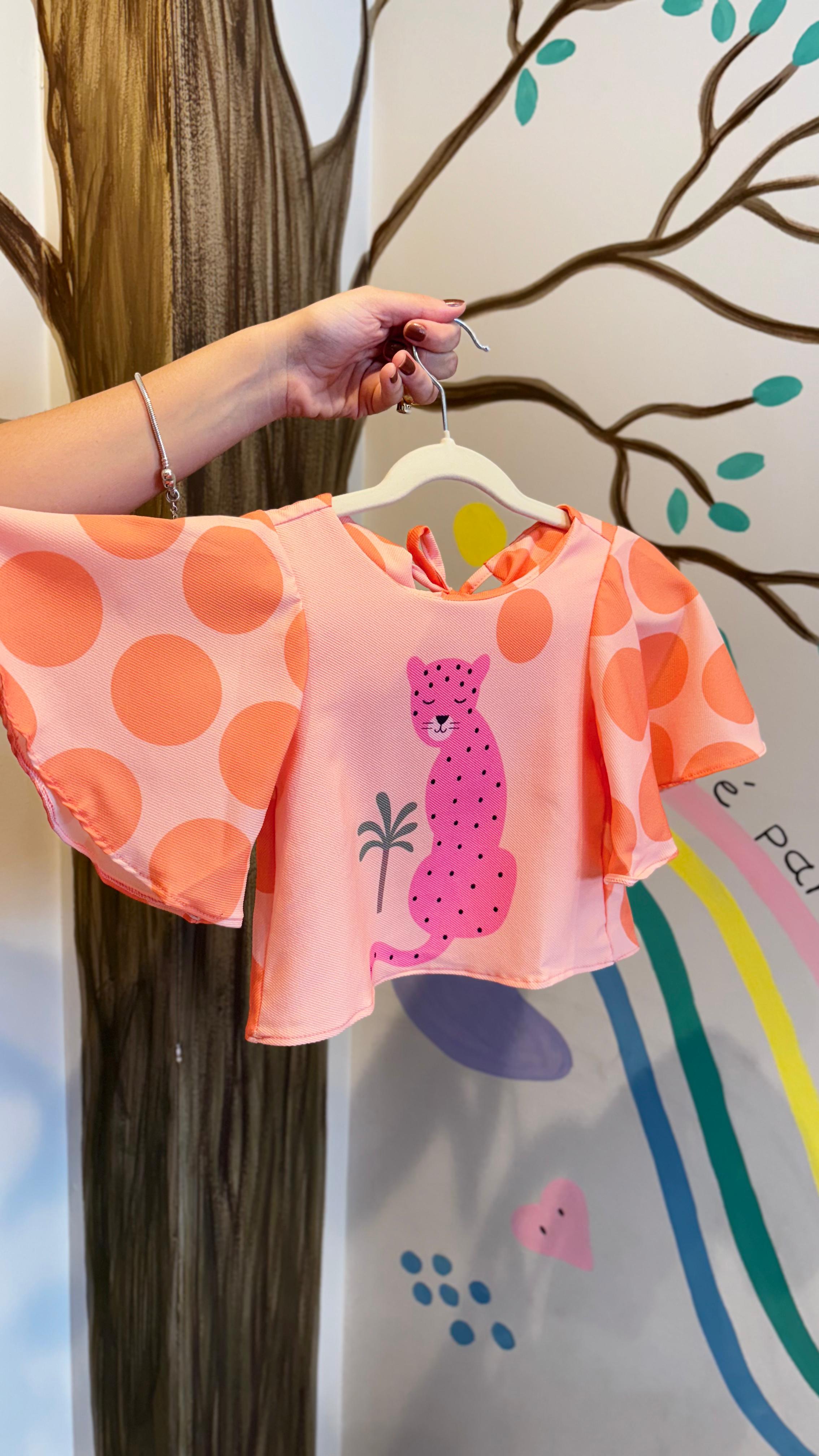 Conjunto Infantil Estampa Oncinha Laranja | Lá Colorê