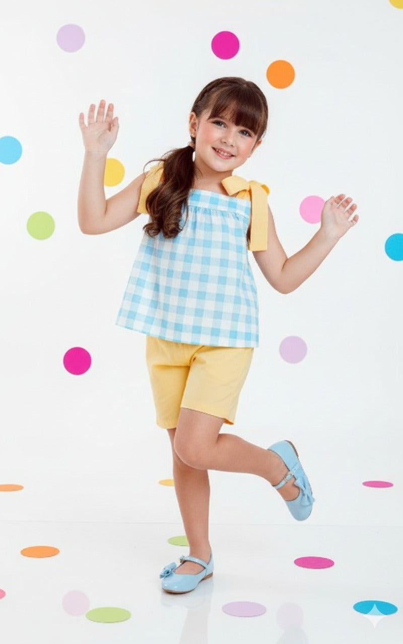 Conjunto Infantil Xadrez Vichy em Tricoline | Lá Colorê