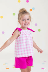 Conjunto Infantil Xadrez Vichy Rosa Pink em Tricoline | Lá Colorê