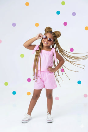 Conjunto Infantil Tricoline Liso Rosa Bebê | Lá Colorê
