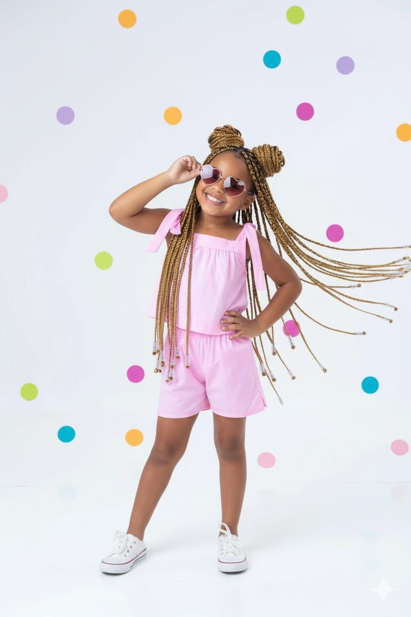 Conjunto Infantil Tricoline Liso Rosa Bebê | Lá Colorê
