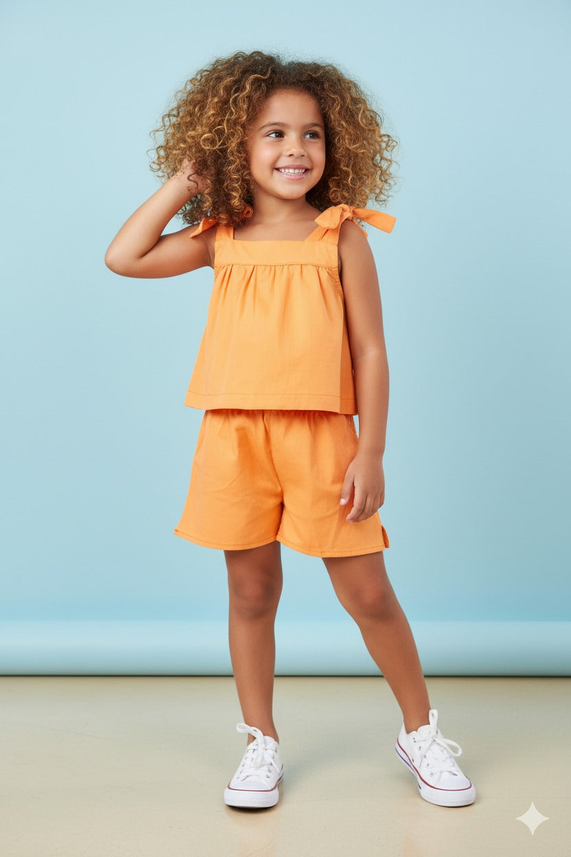 Conjunto Infantil Tricoline Liso Laranja | Lá Colorê