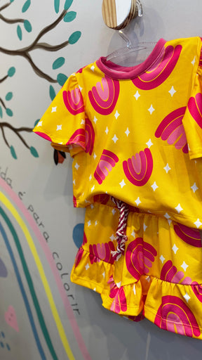 Conjunto Infantil Estampa Arco-Íris Pink Confort | Lá Colorê
