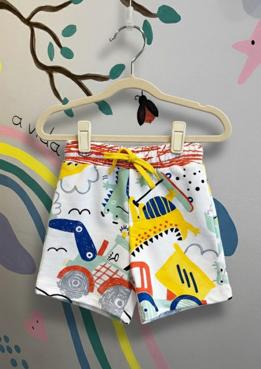 Bermuda Infantil Lúdica com Estampa de Retro e Dino | Lá Colorê