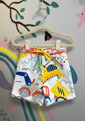 Bermuda Infantil Lúdica com Estampa de Retro e Dino | Lá Colorê