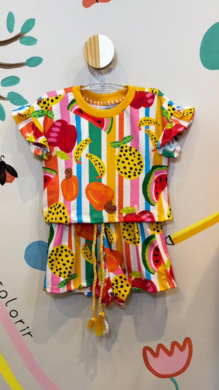 Conjunto Infantil Estampa Frutal Listradinho | Lá Colorê