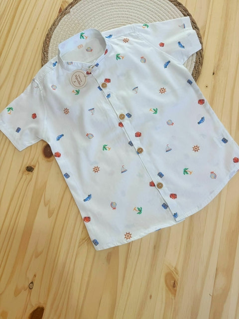 Camisa Infantil Gola Padre Estampada de botão | Lá Colorê