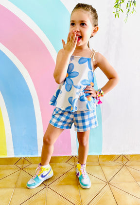 Conjunto Infantil Estampa Flor Azul | Lá Colorê