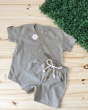 Conjunto Infantil Bata + Bermuda em Linho | Lá Colorê