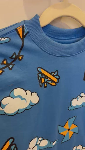 T-Shirt Infantil Azul com Estampa de Pipa - 100% Algodão | Lá Colorê