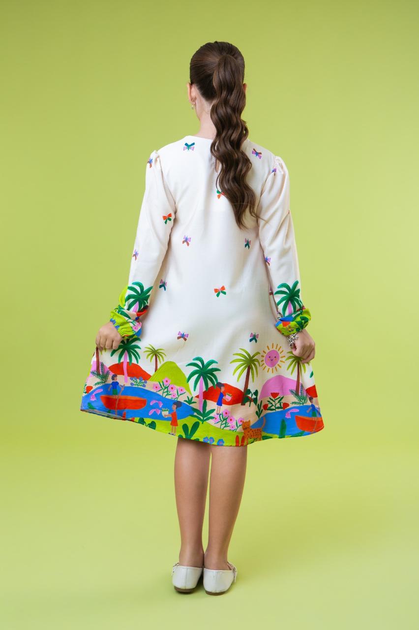 Vestido Infantil Manga Longa Tropical | Lá Colorê