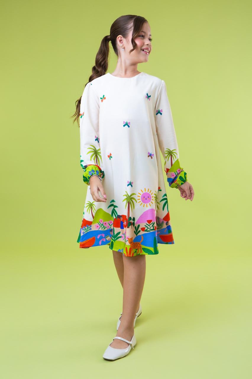 Vestido Infantil Manga Longa Tropical | Lá Colorê