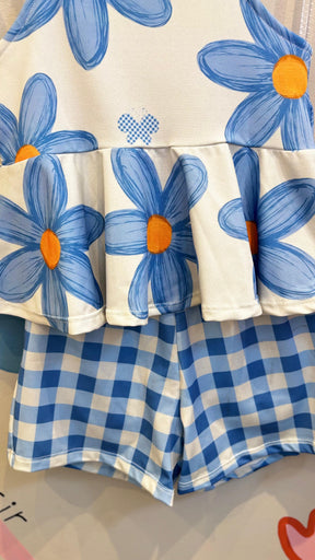 Conjunto Infantil Estampa Flor Azul | Lá Colorê