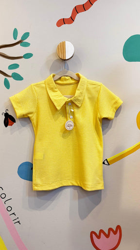 Camisa Infantil Gola Polo Amarelo Bebê em Tricô - 100% Algodão | Lá Colorê